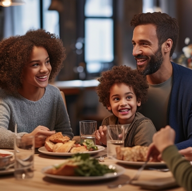 family having dinner