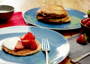 Wholemeal Breakfast Pancakes, English Strawberries and Lemon Yoghurt