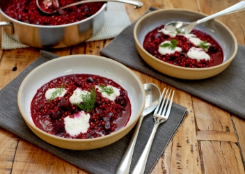 Beetroot Spelt Risotto with Soured Cream