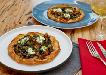 Wild Mushroom Filo Pastry Tartlets with Creme Fraiche