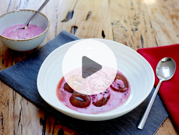 Cinnamon Roasted Plums with Whipped Blackberry Cream