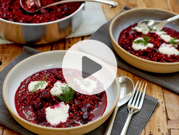 Beetroot Spelt Risotto with Soured Cream