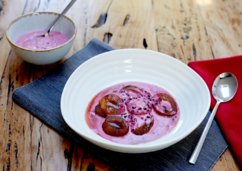 Cinnamon Roasted Plums with Whipped Blackberry Cream