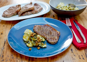 Sirloin Steaks, Jerusalem Artichoke,Walnut and Pumpkin Seed Salad