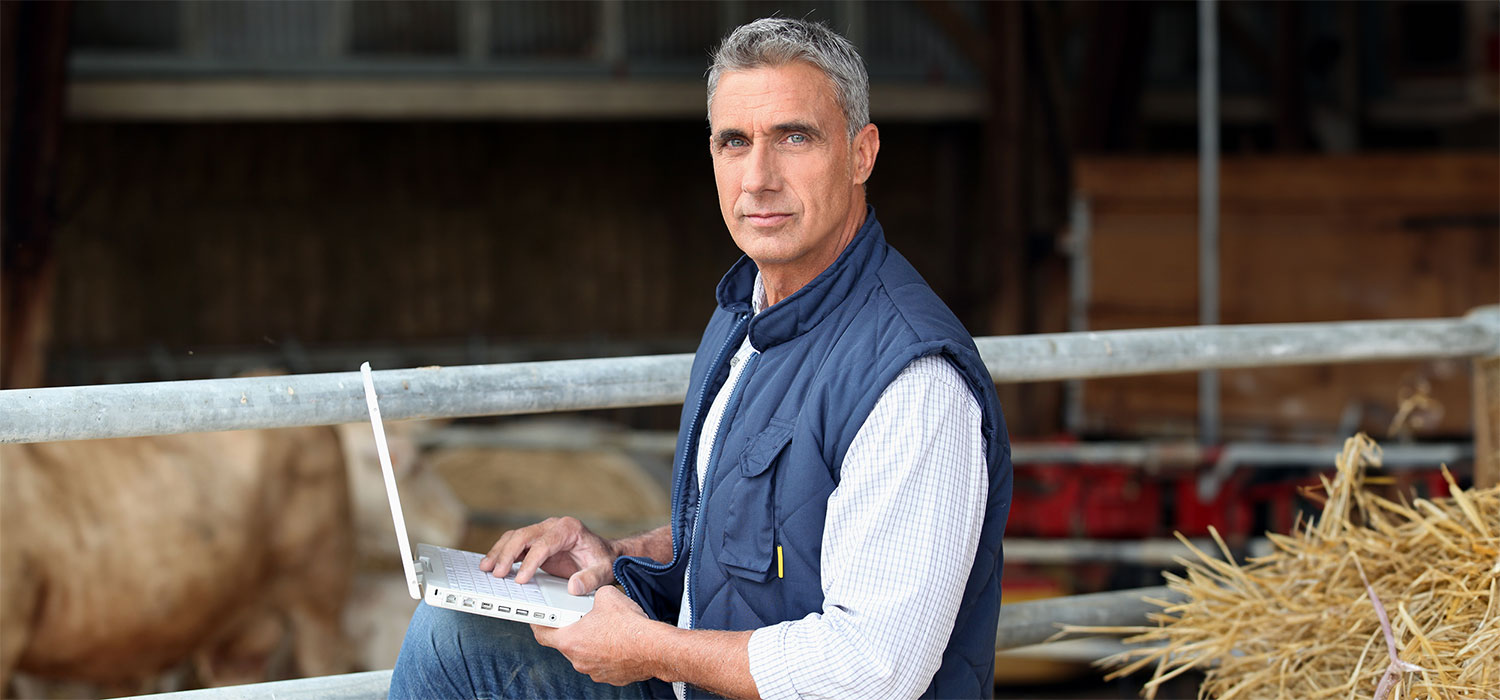 Farmer using a laptop