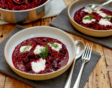 Beetroot spelt risotto