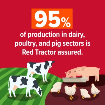 95% of production in dairy, poultry and pig sectors is Red Tractor assured.
